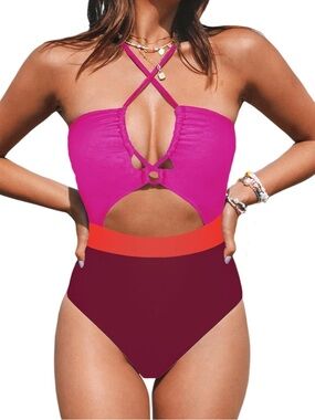 Cupshe Haltered Cutout Colorblock One Piece Swimsuit